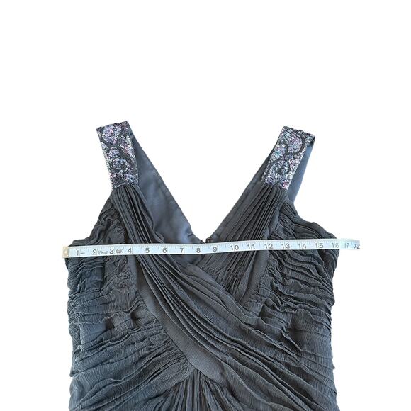 Tadashi Shoji Dress Navy Blue Sequin Silk Sleeveless Formal Maxi Gown Size 16 - Picture 10 of 11